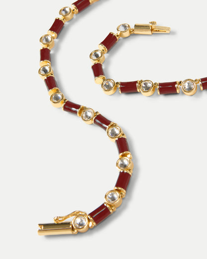 Veronica Beard | Burgundy Enamel and Crystal Barrel Necklace Burgundy