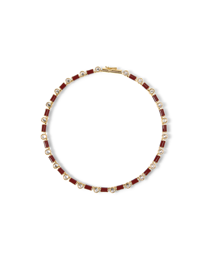 Veronica Beard | Burgundy Enamel and Crystal Barrel Necklace Burgundy