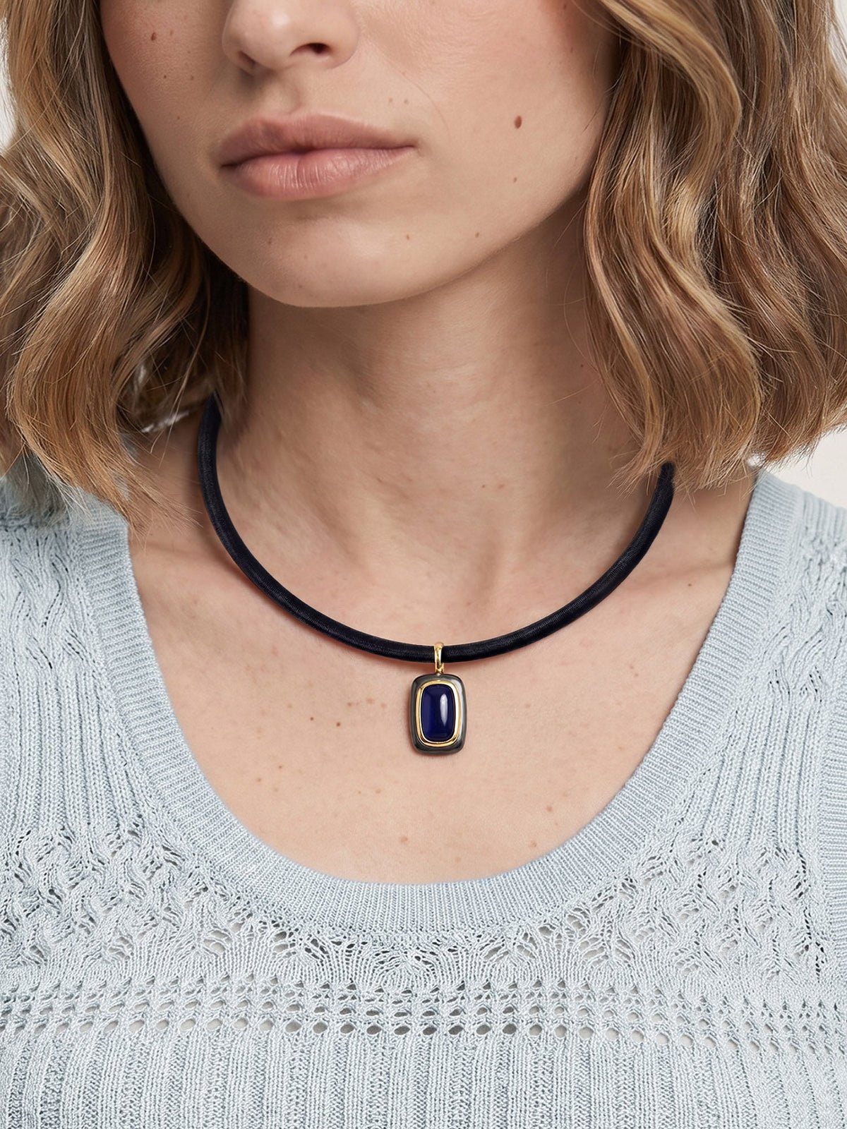 Veronica Beard | Rectangle Doublet Pendant Necklace in Blue Blue