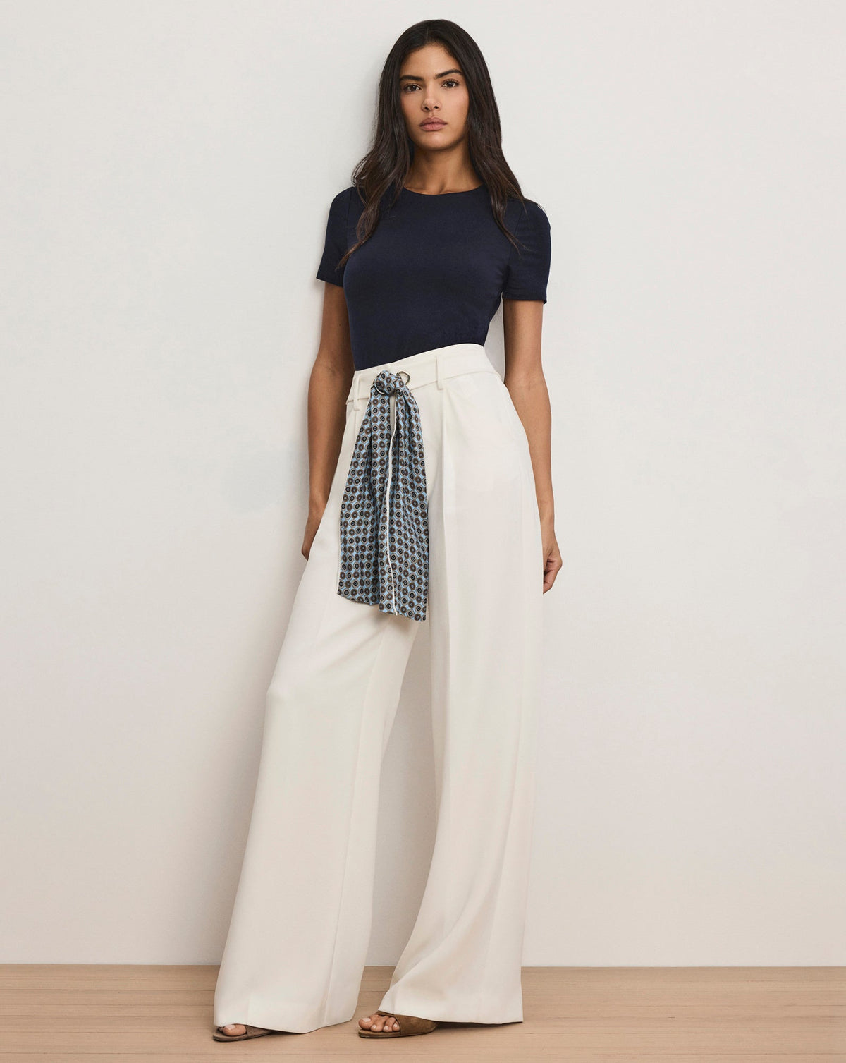 Veronica Beard | Tai Belted Wide-Leg Pant in Off-White Dove White Dove White