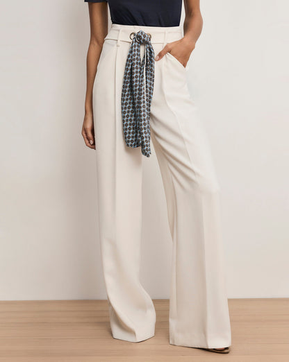 Veronica Beard | Tai Belted Wide-Leg Pant in Off-White Dove White Dove White