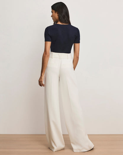Veronica Beard | Tai Belted Wide-Leg Pant in Off-White Dove White Dove White