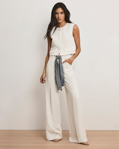 Veronica Beard | Tai Belted Wide-Leg Pant in Off-White Dove White Dove White