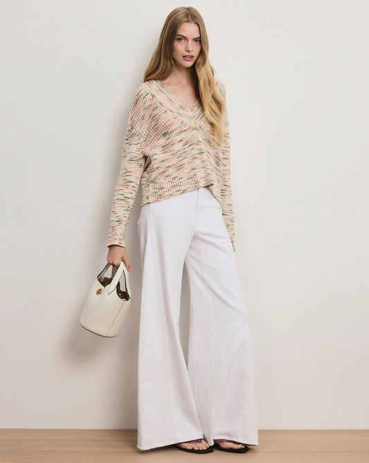 Veronica Beard | Anola V-Neck Knit Sweater in Off-White Petal Multi
