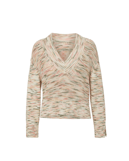 Veronica Beard | Anola V-Neck Knit Sweater in Off-White Petal Multi