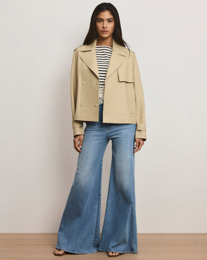 Veronica Beard | Heathcliff Cropped Leather Trench Coat in Stone Khaki Stone Khaki