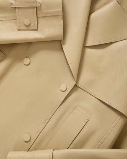 Veronica Beard | Heathcliff Cropped Leather Trench Coat in Stone Khaki Stone Khaki