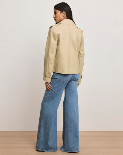 Veronica Beard | Heathcliff Cropped Leather Trench Coat in Stone Khaki Stone Khaki