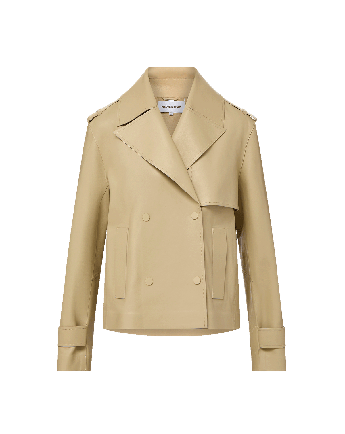 Veronica Beard | Heathcliff Cropped Leather Trench Coat in Stone Khaki Stone Khaki