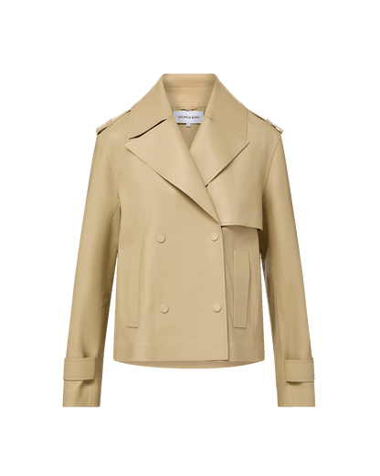 Veronica Beard | Heathcliff Cropped Leather Trench Coat in Stone Khaki Stone Khaki