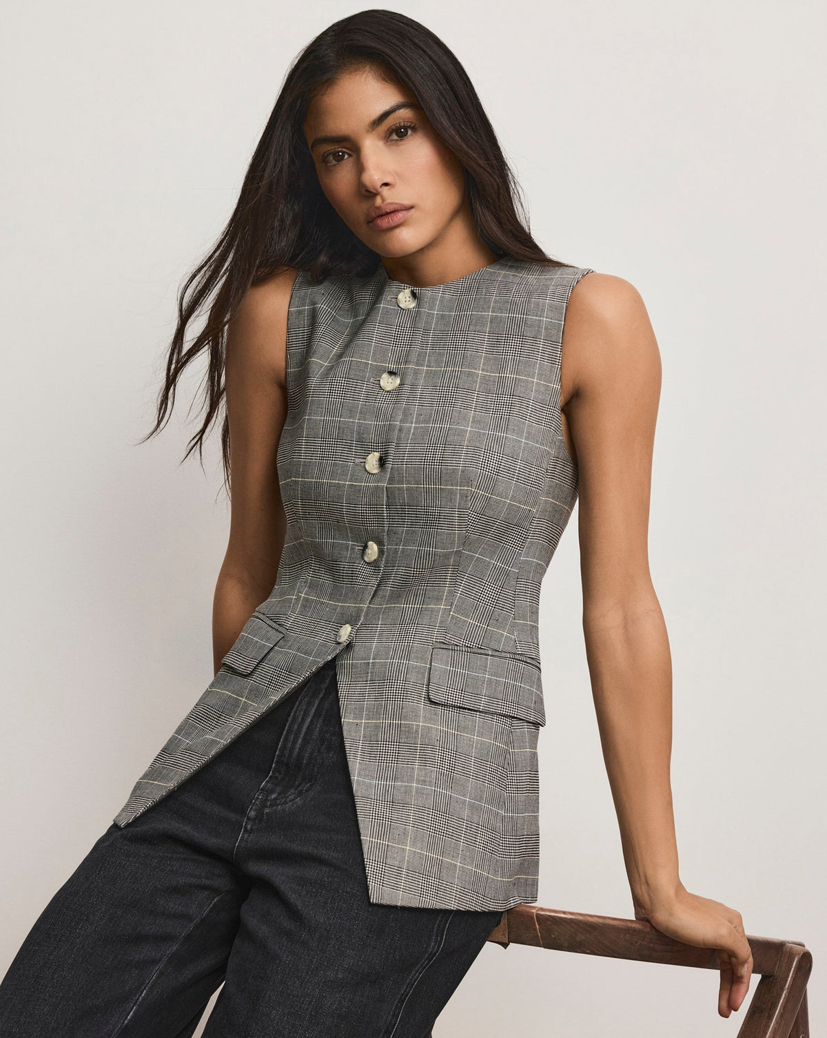 Veronica Beard | Lois Plaid Vest in Black Plaid Black Multi