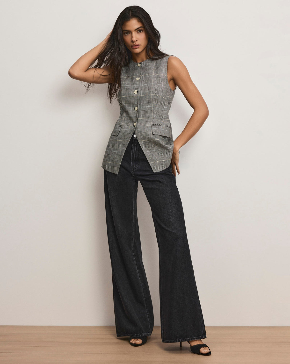 Veronica Beard | Lois Plaid Vest in Black Plaid Black Multi