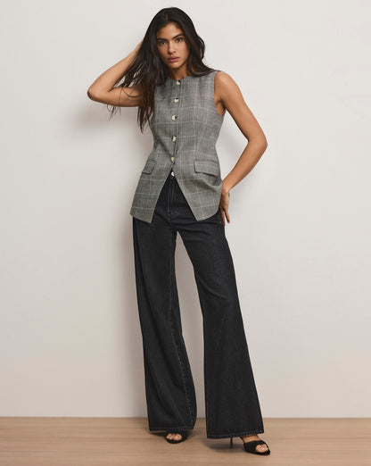 Veronica Beard | Lois Plaid Vest in Black Plaid Black Multi