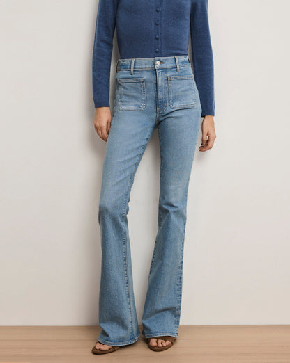 Veronica Beard | Beverly Patch-Pocket Skinny-Flare Jean in Silverwood Light Blue Silverwood Blue