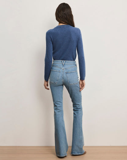 Veronica Beard | Beverly Patch-Pocket Skinny-Flare Jean in Silverwood Light Blue Silverwood Blue