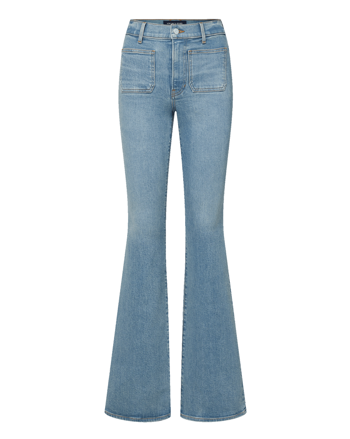 Veronica Beard | Beverly Patch-Pocket Skinny-Flare Jean in Silverwood Light Blue Silverwood Blue