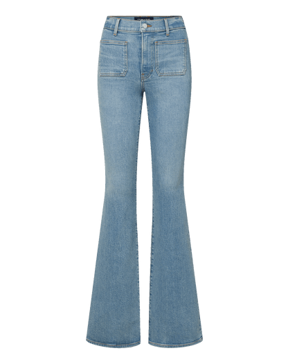 Veronica Beard | Beverly Patch-Pocket Skinny-Flare Jean in Silverwood Light Blue Silverwood Blue