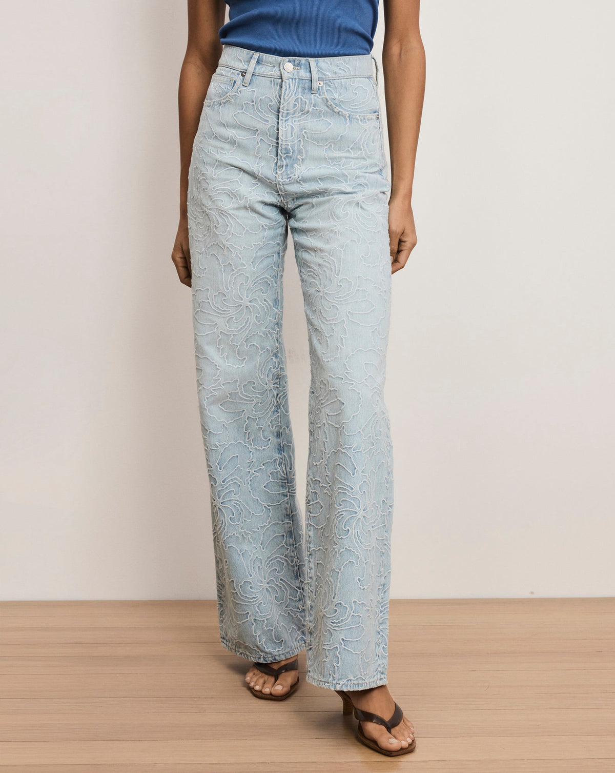 Veronica Beard | Taylor Embroidered Wide-Leg Jean in Sun Spark Light Wash Sun Spark