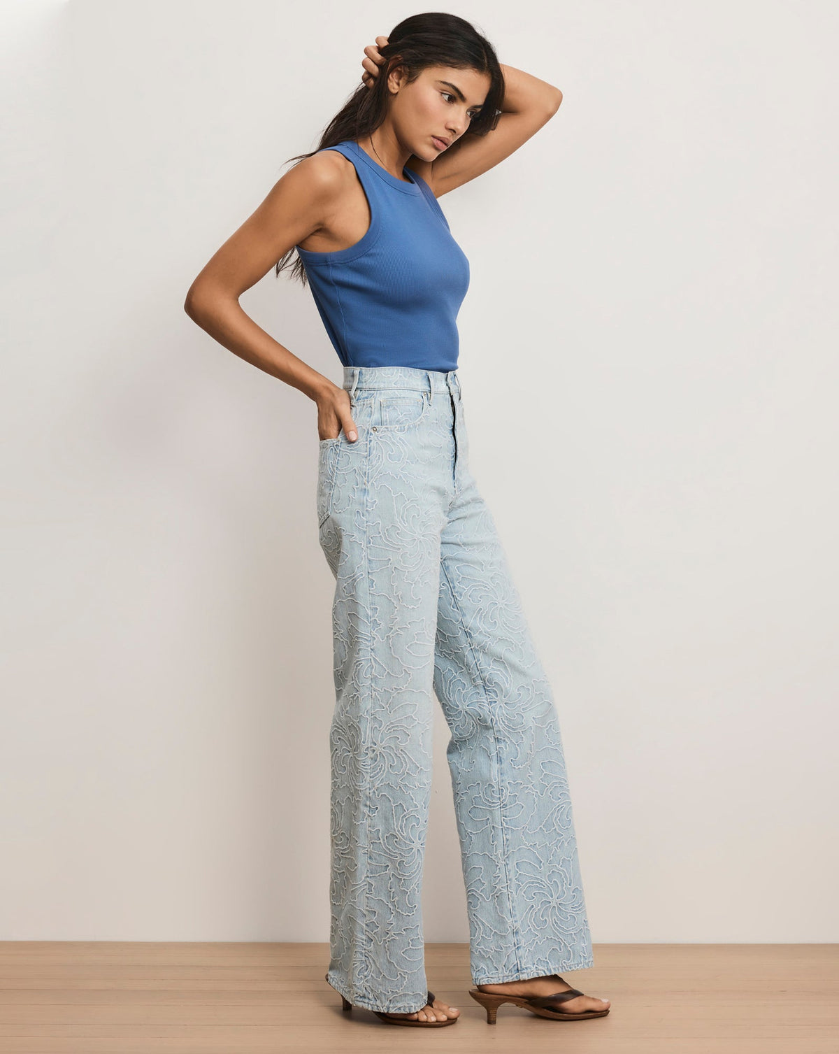 Veronica Beard | Taylor Embroidered Wide-Leg Jean in Sun Spark Light Wash Sun Spark