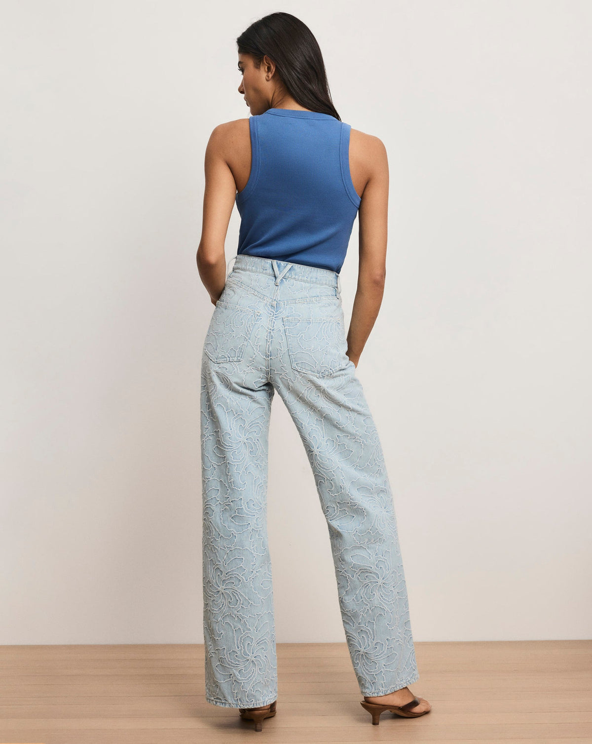 Veronica Beard | Taylor Embroidered Wide-Leg Jean in Sun Spark Light Wash Sun Spark