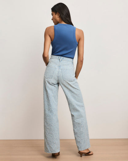 Veronica Beard | Taylor Embroidered Wide-Leg Jean in Sun Spark Light Wash Sun Spark