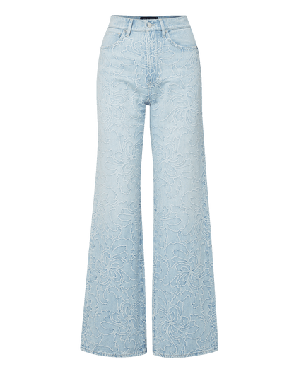 Veronica Beard | Taylor Embroidered Wide-Leg Jean in Sun Spark Light Wash Sun Spark