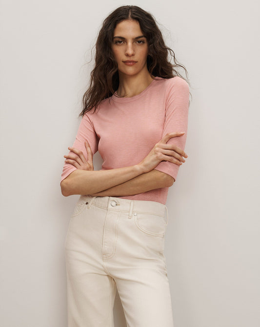 Veronica Beard | Auclair Knit T-Shirt in Pink Petal Petal