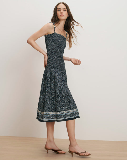 Veronica Beard | Marietta Smocked Midi Dress in Floral Navy Multi Navy Multi