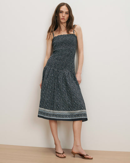 Veronica Beard | Marietta Smocked Midi Dress in Floral Navy Multi Navy Multi