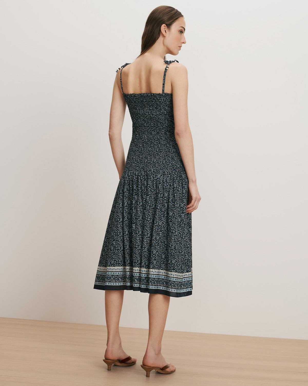Veronica Beard | Marietta Smocked Midi Dress in Floral Navy Multi Navy Multi