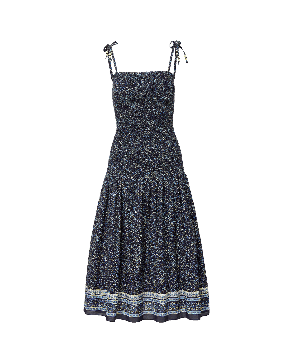 Veronica Beard | Marietta Smocked Midi Dress in Floral Navy Multi Navy Multi