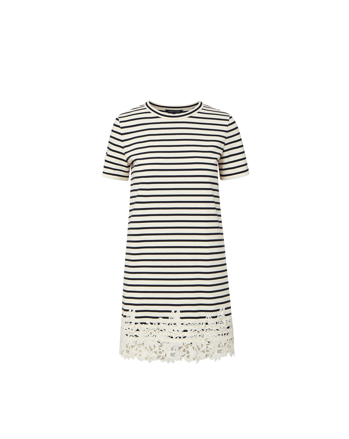 Veronica Beard | Rhue Striped Lace-Hem Mini Dress in White & Navy Stripe Dove White/Navy Stripe