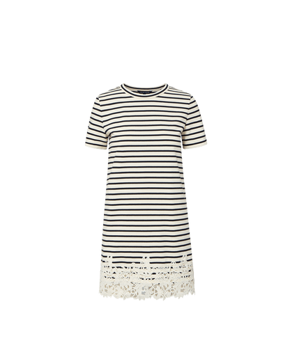 Veronica Beard | Rhue Striped Lace-Hem Mini Dress in White & Navy Stripe Dove White/Navy Stripe