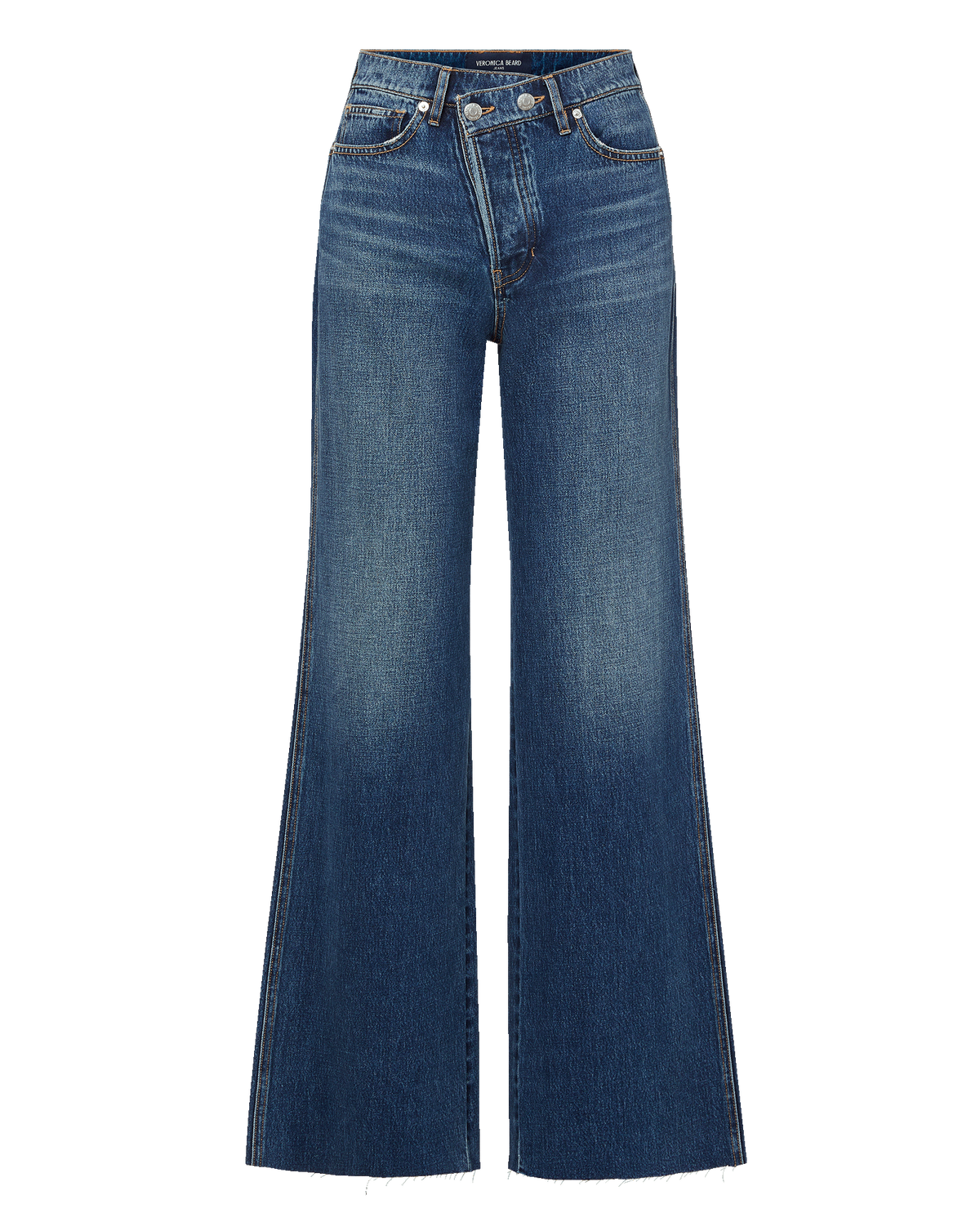 Veronica Beard | Taylor Crossover-Waistband Wide-Leg Jean in Medium Wash City Lights City Lights