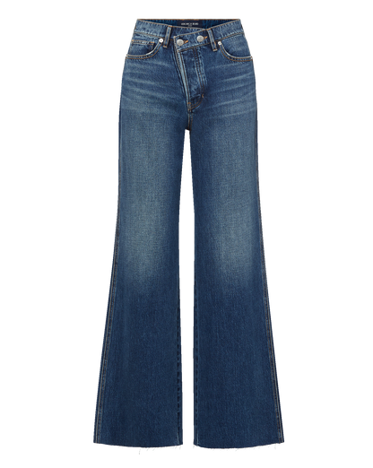 Veronica Beard | Taylor Crossover-Waistband Wide-Leg Jean in Medium Wash City Lights City Lights