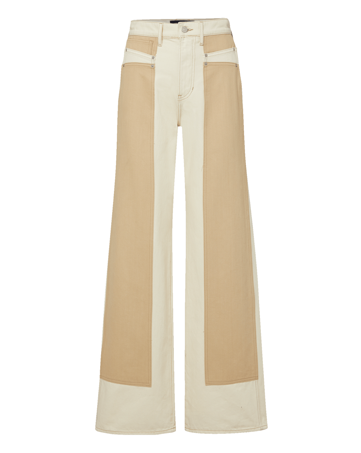 Veronica Beard | Taylor Color-Block Wide-Leg Jean in Ecru/Stone Khaki Ecru/Stone Khaki