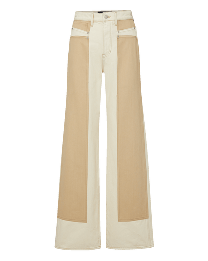 Veronica Beard | Taylor Color-Block Wide-Leg Jean in Ecru/Stone Khaki Ecru/Stone Khaki