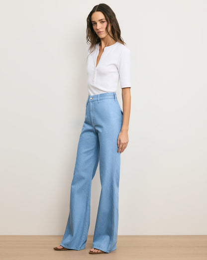 Veronica Beard | Crosbie Flap-Pocket Slim Wide-Leg Jean in Bayside Bayside
