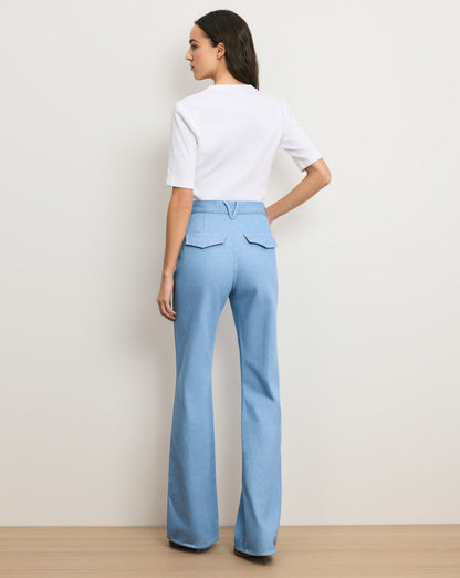 Veronica Beard | Crosbie Flap-Pocket Slim Wide-Leg Jean in Bayside Bayside