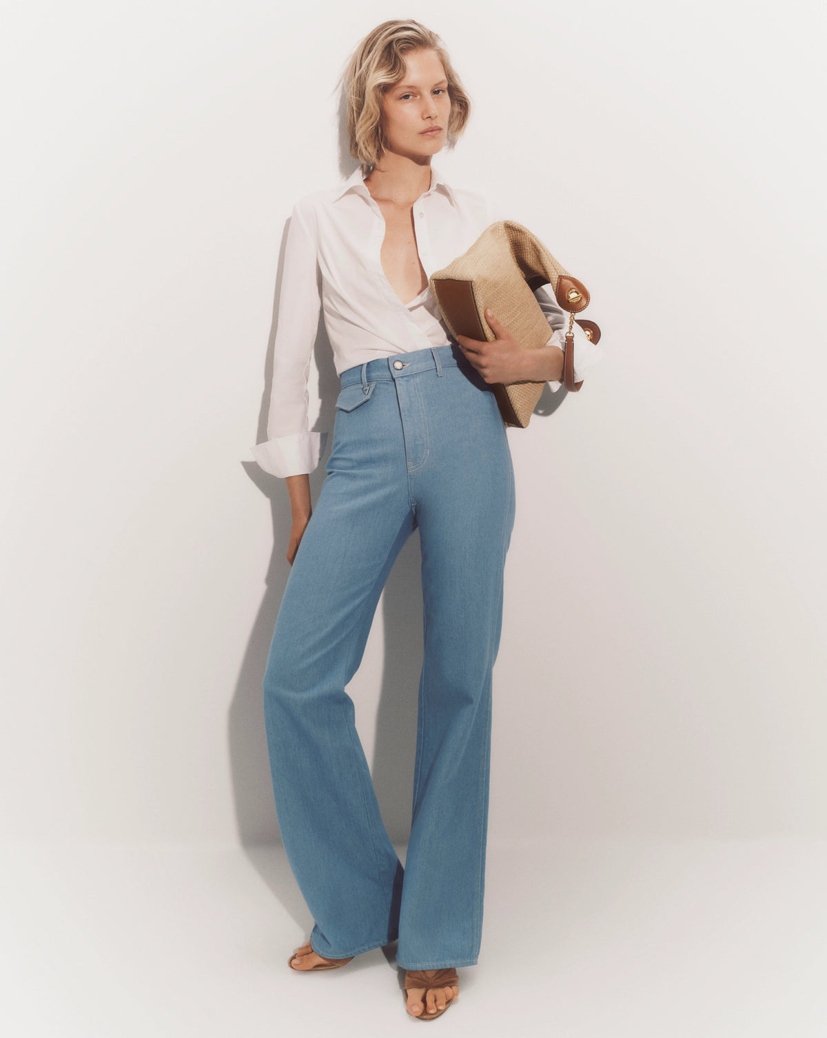 Veronica Beard | Crosbie Flap-Pocket Slim Wide-Leg Jean in Bayside Bayside