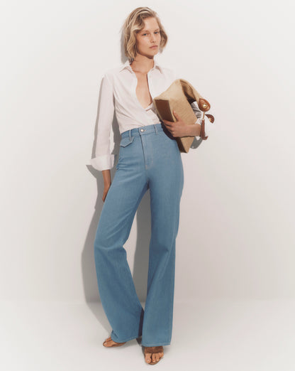 Veronica Beard | Crosbie Flap-Pocket Slim Wide-Leg Jean in Bayside Bayside