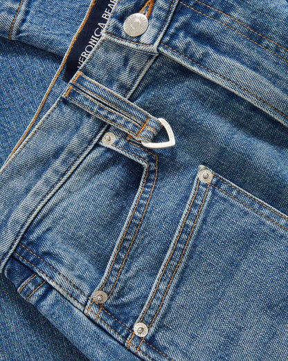Veronica Beard | Dylan Patch-Pocket Straight-Leg Jean in Medium Blue Denim Orbit Glare Orbit Glare