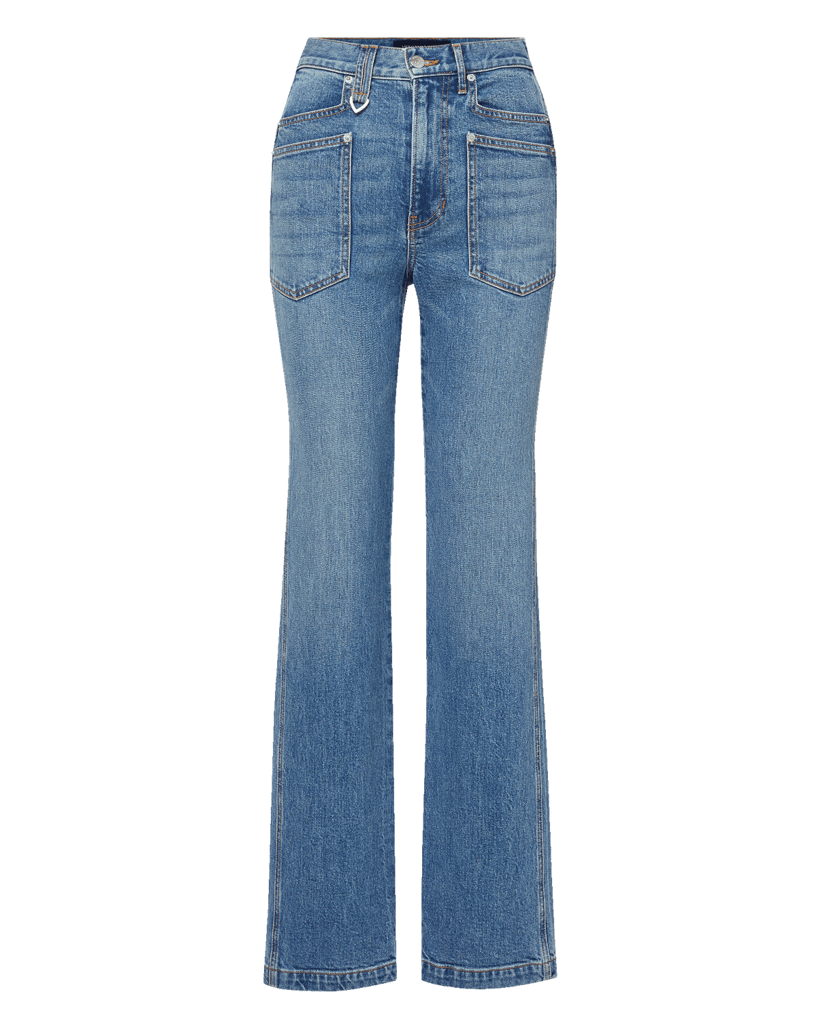 Veronica Beard | Dylan Patch-Pocket Straight-Leg Jean in Medium Blue Denim Orbit Glare Orbit Glare