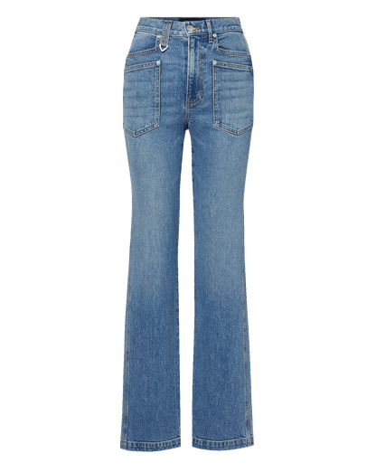 Veronica Beard | Dylan Patch-Pocket Straight-Leg Jean in Medium Blue Denim Orbit Glare Orbit Glare
