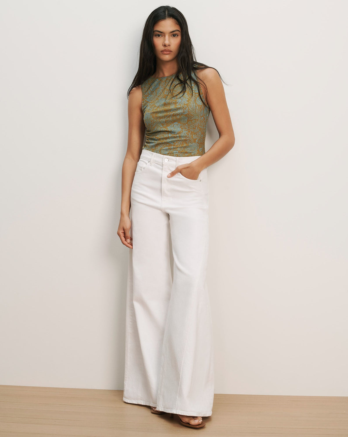 Veronica Beard | Otessa Mesh Tank Top in Gold & Blue Floral Dark Goldenrod/Blue Jay Dark Golden/Blue Jay