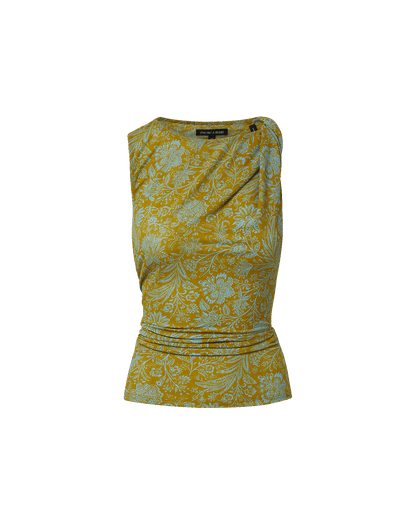 Veronica Beard | Otessa Mesh Tank Top in Gold & Blue Floral Dark Goldenrod/Blue Jay Dark Golden/Blue Jay