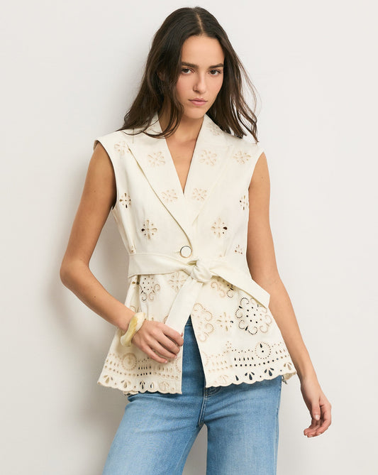 Veronica Beard | Townes Eyelet Vest in Dove Dove White