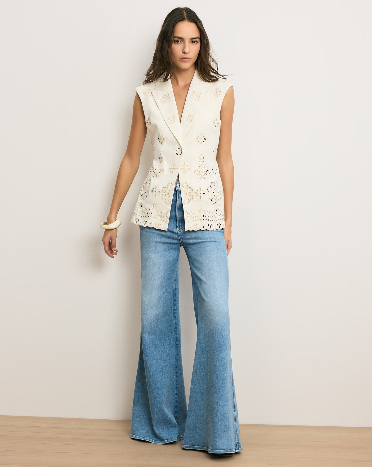 Veronica Beard | Townes Eyelet Vest in Dove Dove White
