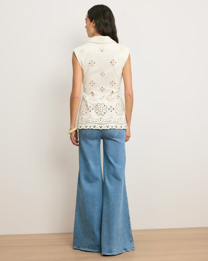 Veronica Beard | Townes Eyelet Vest in Dove Dove White