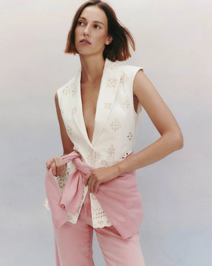 Veronica Beard | Townes Eyelet Vest in Dove Dove White